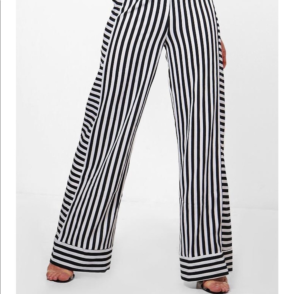 Boohoo Multi striped wide leg trousers with tags
